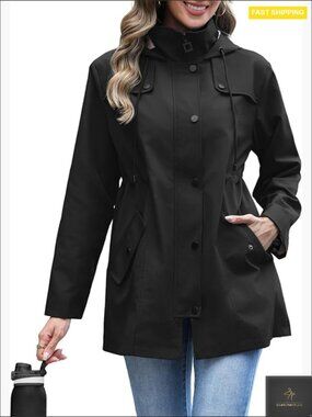 Waterproof Long Hooded Trench Coat Lined Windbreaker Jacket for Women